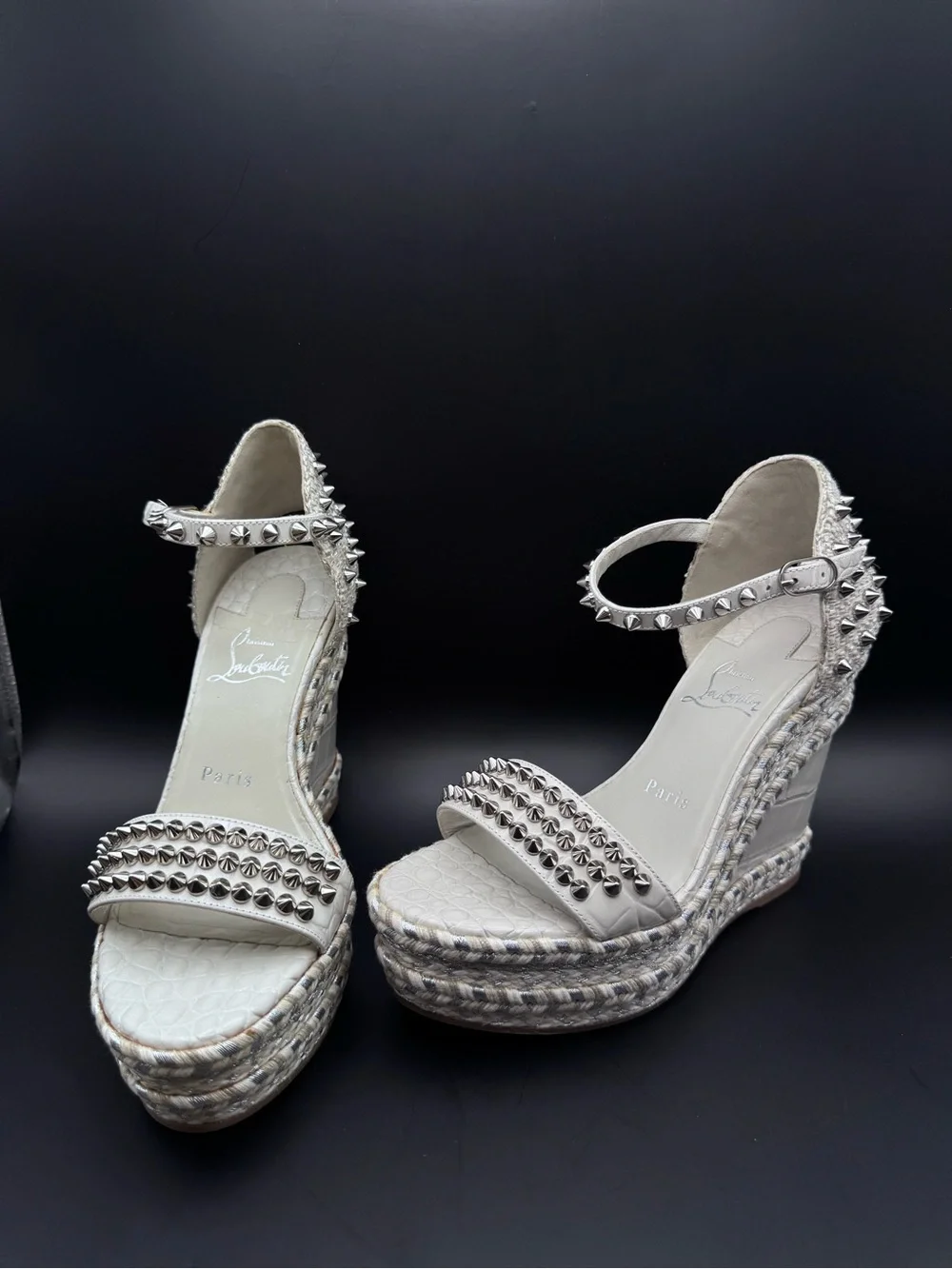 Christian Louboutin Madmonica 120 Croc Embossed Wedge Spiked Sandals Size 37